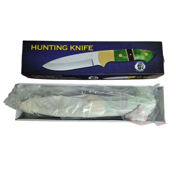 Chipaway Cutlery Hunting Knife Green Handle Leather Sheath 9 Inch Length Steel - Picture 4 of 9
